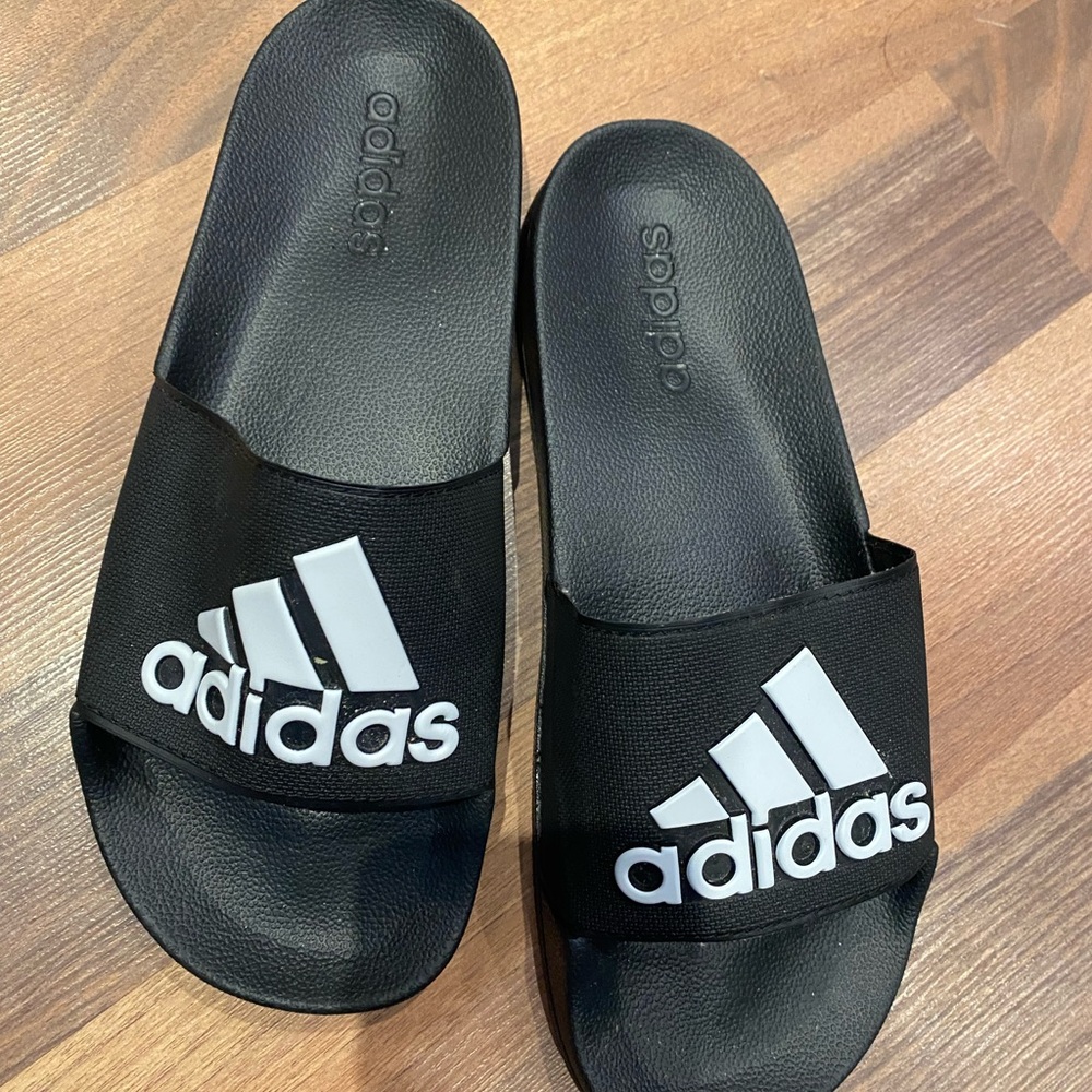adidas Black Slides with White Logo Strap